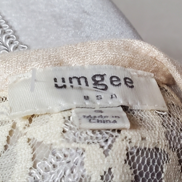 𝅺UMGEE USA Cream Lace Bell Sleeve Keyhole Pleated Bust Boho Midi Dress Small - Picture 11 of 11